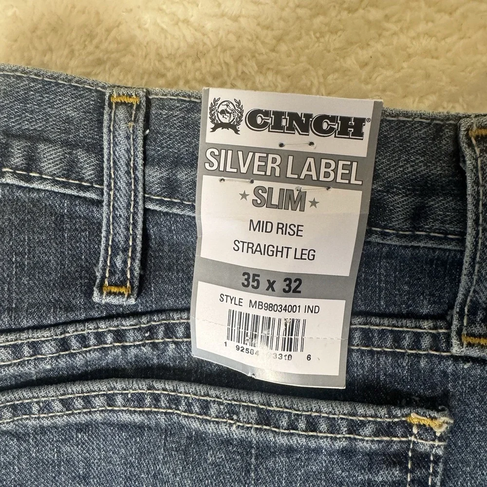 NWT Cinch Silver Label Slim Jeans Men's 35x32 Mid Rise Straight Leg Denim